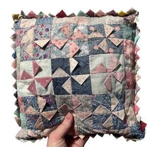 Handmade‎ Quilted Pillow Cottagecore Pinwheel Floral Accent Pillow 12"